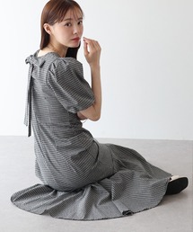 《お気に入り1.2万人突破!2サイズ展開/ドット/ストライプ/チェック》バックリボンマーメイドワンピース