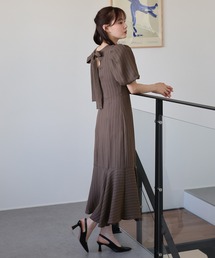 《お気に入り1万人突破！2サイズ展開/ドット/ストライプ/チェック》バックリボンマーメイドワンピース