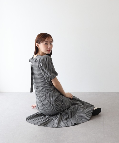 未使用 FAVORI バックリボン パフスリーブ マーメイド ブルー