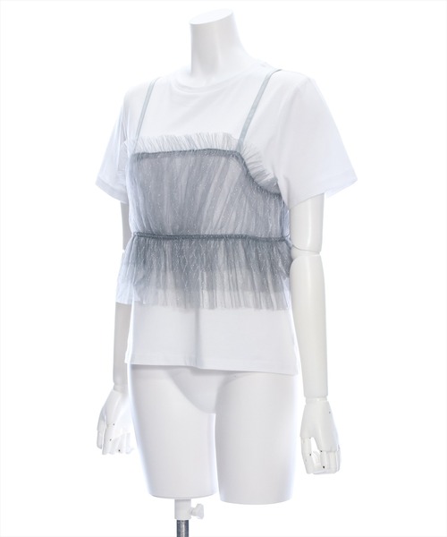 clear（クリア）の「バックリボンラメチュールビスチェ＋Tシャツセット［セットアップ 大人 カジュアル］≪再入荷≫（アンサンブル・レディース・ブラック/オフホワイト/グレー・F）」の6枚目の写真