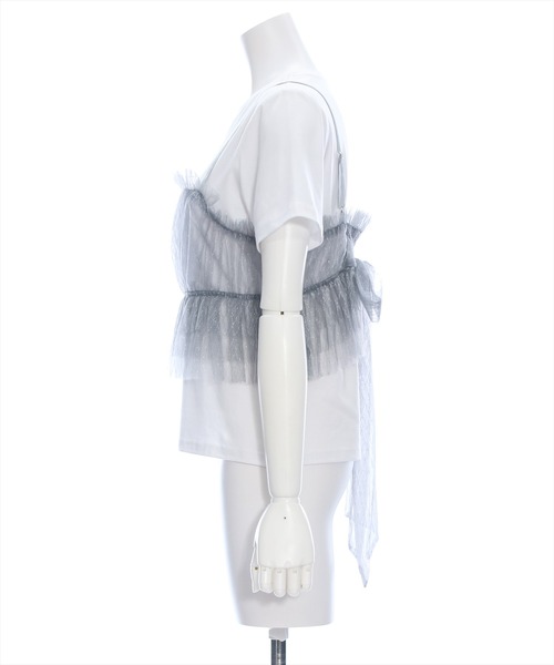 clear（クリア）の「バックリボンラメチュールビスチェ＋Tシャツセット［セットアップ 大人 カジュアル］≪再入荷≫（アンサンブル・レディース・ブラック/オフホワイト/グレー・F）」の7枚目の写真