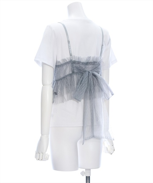 clear（クリア）の「バックリボンラメチュールビスチェ＋Tシャツセット［セットアップ 大人 カジュアル］≪再入荷≫（アンサンブル・レディース・ブラック/オフホワイト/グレー・F）」の8枚目の写真