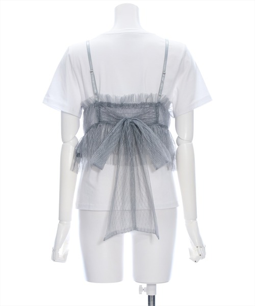 clear（クリア）の「バックリボンラメチュールビスチェ＋Tシャツセット［セットアップ 大人 カジュアル］≪再入荷≫（アンサンブル・レディース・ブラック/オフホワイト/グレー・F）」の9枚目の写真