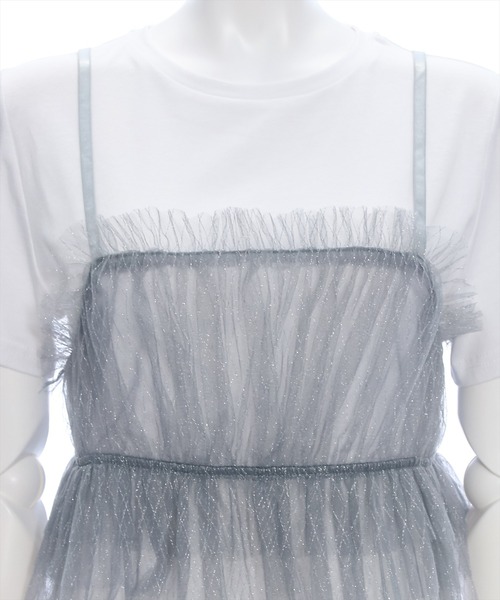 clear（クリア）の「バックリボンラメチュールビスチェ＋Tシャツセット［セットアップ 大人 カジュアル］≪再入荷≫（アンサンブル・レディース・ブラック/オフホワイト/グレー・F）」の10枚目の写真