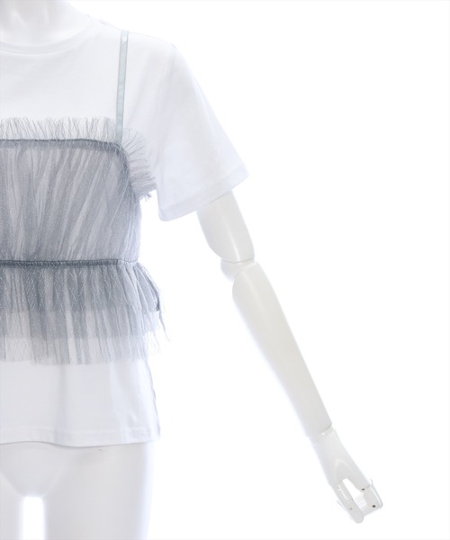 clear（クリア）の「バックリボンラメチュールビスチェ＋Tシャツセット［セットアップ 大人 カジュアル］≪再入荷≫（アンサンブル・レディース・ブラック/オフホワイト/グレー・F）」の11枚目の写真