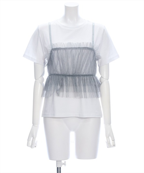 clear（クリア）の「バックリボンラメチュールビスチェ＋Tシャツセット［セットアップ 大人 カジュアル］≪再入荷≫（アンサンブル・レディース・ブラック/オフホワイト/グレー・F）」の17枚目の写真