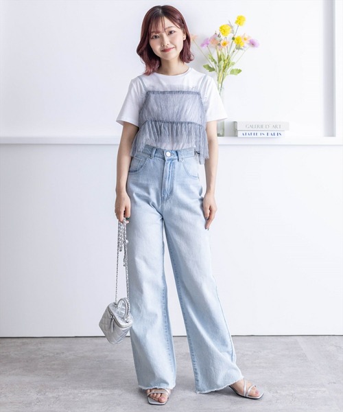 clear（クリア）の「バックリボンラメチュールビスチェ＋Tシャツセット［セットアップ 大人 カジュアル］≪再入荷≫（アンサンブル・レディース・ブラック/オフホワイト/グレー・F）」の22枚目の写真