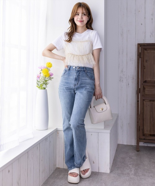 clear（クリア）の「バックリボンラメチュールビスチェ＋Tシャツセット［セットアップ 大人 カジュアル］≪再入荷≫（アンサンブル・レディース・ブラック/オフホワイト/グレー・F）」の13枚目の写真