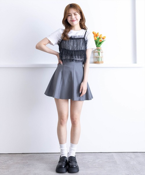 clear（クリア）の「バックリボンラメチュールビスチェ＋Tシャツセット［セットアップ 大人 カジュアル］≪再入荷≫（アンサンブル・レディース・ブラック/オフホワイト/グレー・F）」の15枚目の写真