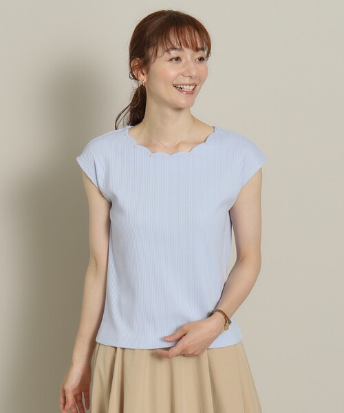 ITS'DEMO（イッツデモ）の「◆【通勤／M・Lサイズ展開／伸縮性あり】ビジュー付きスカラッププルオーバー（Tシャツ/カットソー・レディース・オフホワイト/ピンク/サックスブルー/ブラック・40/38）」の20枚目の写真