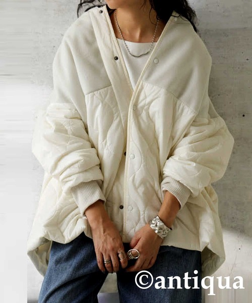 antiqua（アンティカ）の「ショートコート（その他アウター・レディース・カーキ/ブラック/ホワイト・R/P）」の2枚目の写真