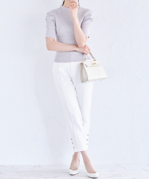 tocco closet(トッコ クローゼット)の「クリアビジュー付きパワーショルダーリブニットプルオーバー(ニット/セーター・レディース・オフホワイト/グレイッシュベージュ/ネイビー・M)」の10枚目の写真