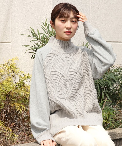 KRIFF MAYER Lady's Collection（クリフメイヤーレディースコレクション）の「スウェットドッキングニット（ニット/セーター・レディース・チャコール/ベージュ/ネイビー/ライトグレー・MEDIUM/LARGE）」の7枚目の写真