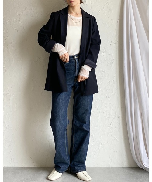 She's Closet（シーズクローゼット）の「クルーネック長袖シースルー/シアーロングTシャツ シアーカットソー トップス（Tシャツ/カットソー・レディース・オリーブ/グレイッシュベージュ/ホワイト/ブラック・FREE）」の10枚目の写真