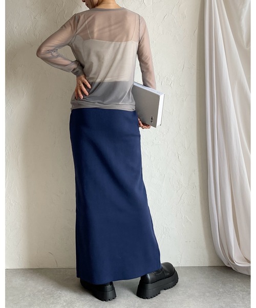 She's Closet（シーズクローゼット）の「クルーネック長袖シースルー/シアーロングTシャツ シアーカットソー トップス（Tシャツ/カットソー・レディース・オリーブ/グレイッシュベージュ/ホワイト/ブラック・FREE）」の18枚目の写真