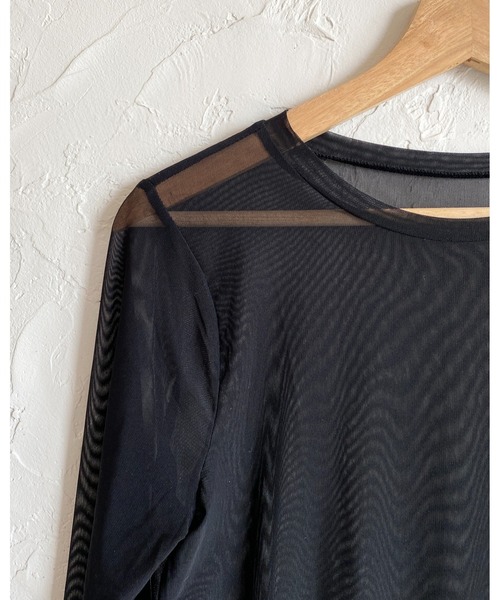 She's Closet（シーズクローゼット）の「クルーネック長袖シースルー/シアーロングTシャツ シアーカットソー トップス（Tシャツ/カットソー・レディース・オリーブ/グレイッシュベージュ/ホワイト/ブラック・FREE）」の20枚目の写真