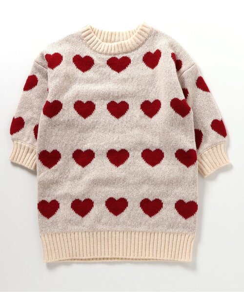 【美品】ハートモチーフニットワンピース　ニット　ウール　38 レッド セール】【WEB限定/ジュニア対応】フラワー・ハートニットワンピース