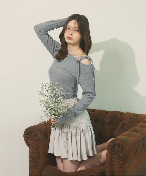 fupel(フぺル)の「Ribbon one-shoulder rib tops / リボンワンショルリブトップス(Tシャツ/カットソー・レディース・ピンク/ライトグレー・FREE)」の16枚目の写真