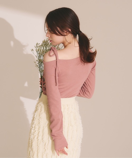 fupel(フぺル)の「Ribbon one-shoulder rib tops / リボンワンショルリブトップス(Tシャツ/カットソー・レディース・ピンク/ライトグレー・FREE)」の22枚目の写真