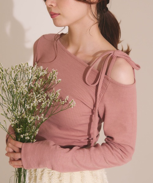 fupel(フぺル)の「Ribbon one-shoulder rib tops / リボンワンショルリブトップス(Tシャツ/カットソー・レディース・ピンク/ライトグレー・FREE)」の21枚目の写真