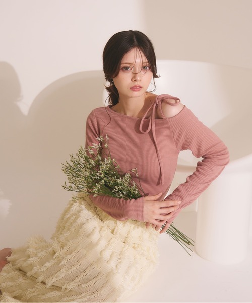 fupel(フぺル)の「Ribbon one-shoulder rib tops / リボンワンショルリブトップス(Tシャツ/カットソー・レディース・ピンク/ライトグレー・FREE)」の18枚目の写真
