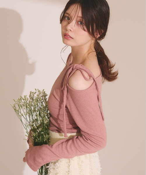 fupel(フぺル)の「Ribbon one-shoulder rib tops / リボンワンショルリブトップス(Tシャツ/カットソー・レディース・ピンク/ライトグレー・FREE)」の20枚目の写真