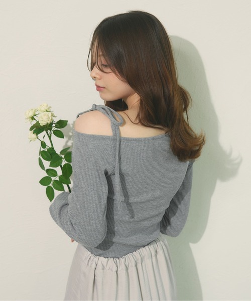 fupel(フぺル)の「Ribbon one-shoulder rib tops / リボンワンショルリブトップス(Tシャツ/カットソー・レディース・ピンク/ライトグレー・FREE)」の14枚目の写真