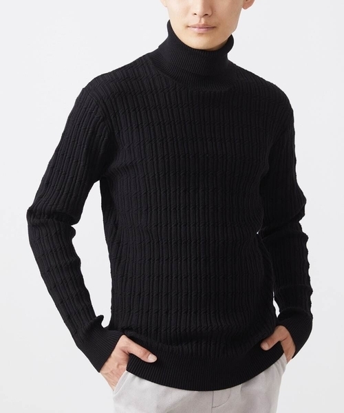 【セール】【洗濯機で洗える/大きいサイズあり】タートルニット/ステアストライプ（ニット/セーター）｜MK MICHEL KLEIN HOMME （エムケーミッシェルクランオム）