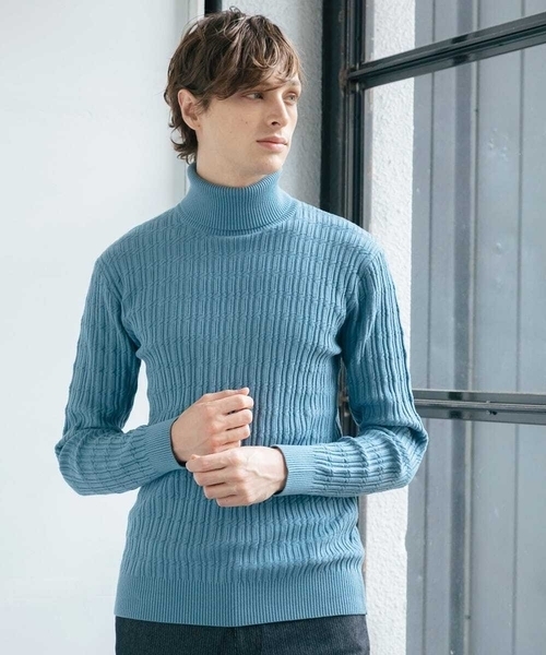 MK MICHEL KLEIN HOMME （エムケーミッシェルクランオム）の「【残りわずか/洗濯機で洗える】タートルニット/ステアストライプ（ニット/セーター・メンズ・ダークインディゴブルー/ブラック/ホワイト・48/46/51）」の21枚目の写真