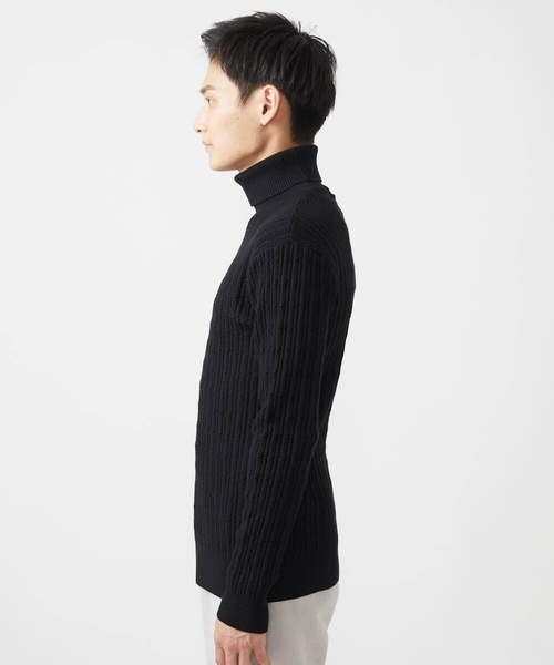 MK MICHEL KLEIN HOMME （エムケーミッシェルクランオム）の「【残りわずか/洗濯機で洗える】タートルニット/ステアストライプ（ニット/セーター・メンズ・ダークインディゴブルー/ブラック/ホワイト・48/46/51）」の20枚目の写真