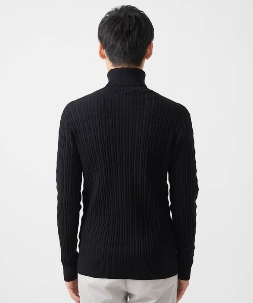 MK MICHEL KLEIN HOMME （エムケーミッシェルクランオム）の「【残りわずか/洗濯機で洗える】タートルニット/ステアストライプ（ニット/セーター・メンズ・ダークインディゴブルー/ブラック/ホワイト・48/46/51）」の19枚目の写真