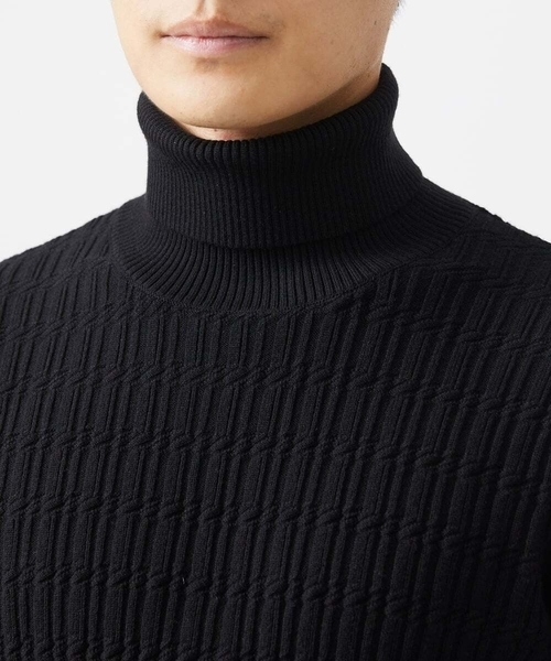 MK MICHEL KLEIN HOMME （エムケーミッシェルクランオム）の「【残りわずか/洗濯機で洗える】タートルニット/ステアストライプ（ニット/セーター・メンズ・ダークインディゴブルー/ブラック/ホワイト・48/46/51）」の18枚目の写真