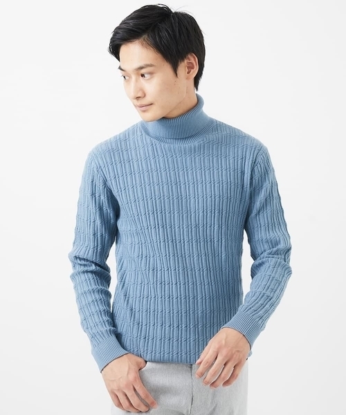 MK MICHEL KLEIN HOMME （エムケーミッシェルクランオム）の「【残りわずか/洗濯機で洗える】タートルニット/ステアストライプ（ニット/セーター・メンズ・ダークインディゴブルー/ブラック/ホワイト・48/46/51）」の14枚目の写真