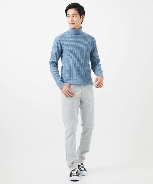 MK MICHEL KLEIN HOMME （エムケーミッシェルクランオム）の「【残りわずか/洗濯機で洗える】タートルニット/ステアストライプ（ニット/セーター・メンズ・ダークインディゴブルー/ブラック/ホワイト・48/46/51）」の12枚目の写真