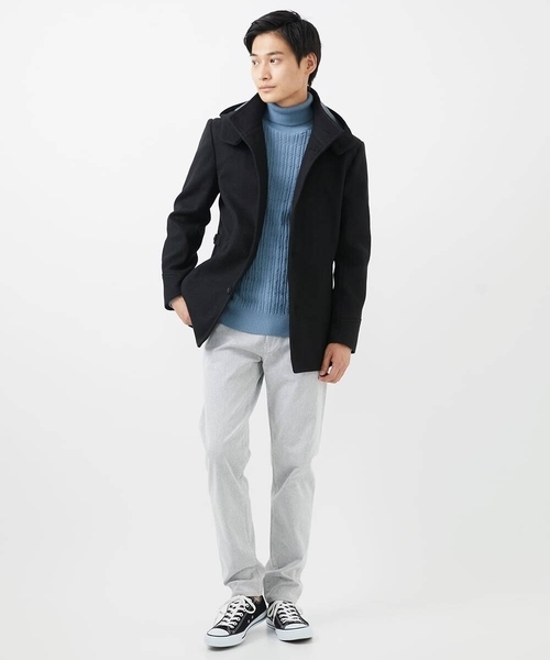 MK MICHEL KLEIN HOMME （エムケーミッシェルクランオム）の「【残りわずか/洗濯機で洗える】タートルニット/ステアストライプ（ニット/セーター・メンズ・ダークインディゴブルー/ブラック/ホワイト・48/46/51）」の11枚目の写真