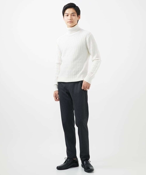 MK MICHEL KLEIN HOMME （エムケーミッシェルクランオム）の「【残りわずか/洗濯機で洗える】タートルニット/ステアストライプ（ニット/セーター・メンズ・ダークインディゴブルー/ブラック/ホワイト・48/46/51）」の6枚目の写真