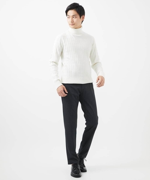 MK MICHEL KLEIN HOMME （エムケーミッシェルクランオム）の「【残りわずか/洗濯機で洗える】タートルニット/ステアストライプ（ニット/セーター・メンズ・ダークインディゴブルー/ブラック/ホワイト・48/46/51）」の5枚目の写真
