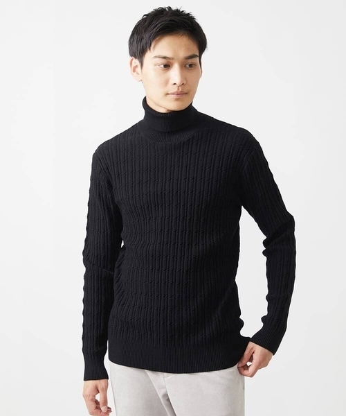 MK MICHEL KLEIN HOMME （エムケーミッシェルクランオム）の「【残りわずか/洗濯機で洗える】タートルニット/ステアストライプ（ニット/セーター・メンズ・ダークインディゴブルー/ブラック/ホワイト・48/46/51）」の22枚目の写真