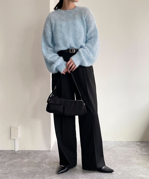 fredy emue（フレディエミュ）の「ラメシャギー透かし柄ニットプルオーバー（ニット/セーター・レディース・サックスブルー/ベビーピンク/ライトグレー/オフホワイト・38）」の16枚目の写真