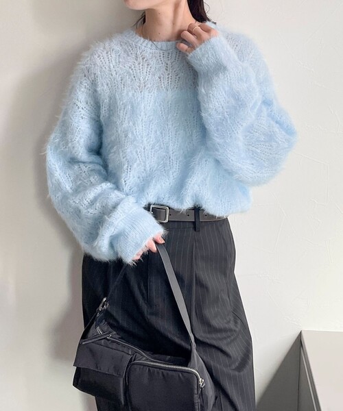 fredy emue（フレディエミュ）の「ラメシャギー透かし柄ニットプルオーバー（ニット/セーター・レディース・サックスブルー/ベビーピンク/ライトグレー/オフホワイト・38）」の20枚目の写真