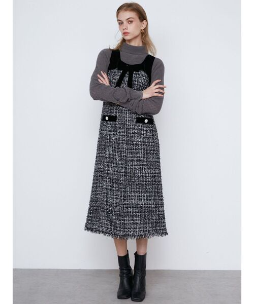 CALNAMUR（カルナムール）の「クラシカルツイードワンピース（ワンピース・レディース・ブラック/ブラウン・SMALL/MEDIUM）」の3枚目の写真