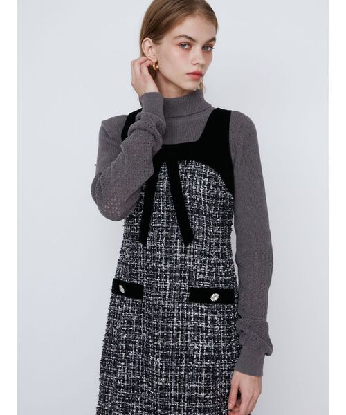 CALNAMUR（カルナムール）の「クラシカルツイードワンピース（ワンピース・レディース・ブラック/ブラウン・SMALL/MEDIUM）」の6枚目の写真