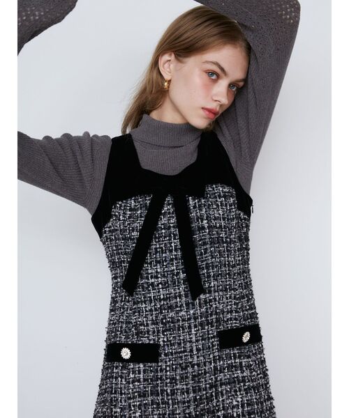 CALNAMUR（カルナムール）の「クラシカルツイードワンピース（ワンピース・レディース・ブラック/ブラウン・SMALL/MEDIUM）」の8枚目の写真