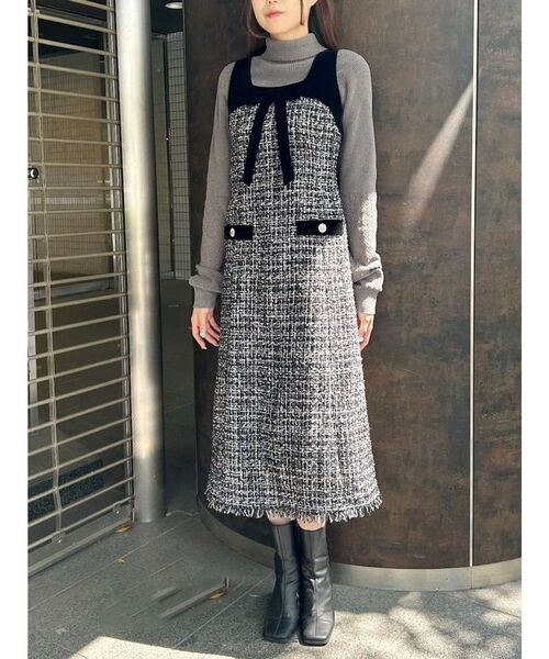 CALNAMUR（カルナムール）の「クラシカルツイードワンピース（ワンピース・レディース・ブラック/ブラウン・SMALL/MEDIUM）」の13枚目の写真
