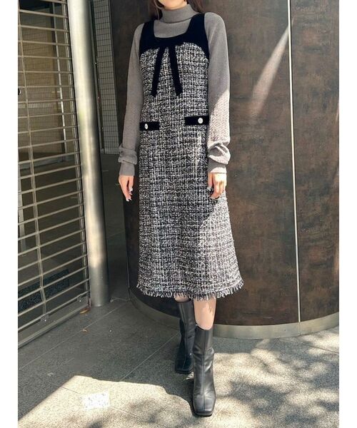CALNAMUR（カルナムール）の「クラシカルツイードワンピース（ワンピース・レディース・ブラック/ブラウン・SMALL/MEDIUM）」の14枚目の写真