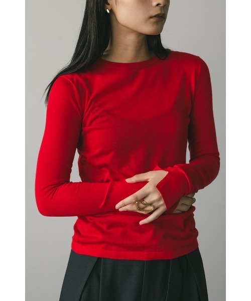 STYLEMIXER（スタイルミキサー）の「スリットスリーブスムースニット（ニット/セーター・レディース・アイボリー/レッド/グレー/ブラック・FREE）」の4枚目の写真