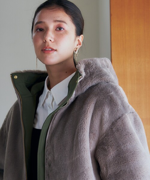 THE SHOP TK (ザ ショップ ティーケー )の「◆【2WAY/洗えるアウター】MA1&ファーリバーシブルブルゾン(ブルゾン・レディース・オリーブ/ブラック/ナチュラル・13/12)」の10枚目の写真
