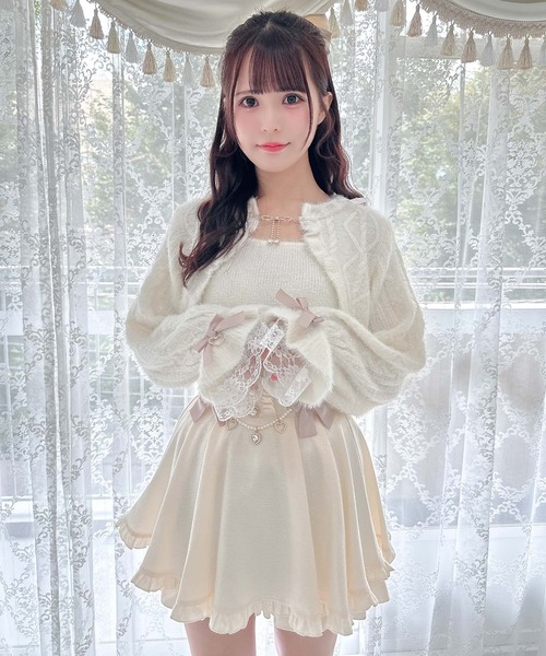 00s wishcore ファーフード付き ホワイトニットレースボレロ 姫カジ 00s wishcore ファーフード付き ホワイトニットレースボレロ 姫カジ