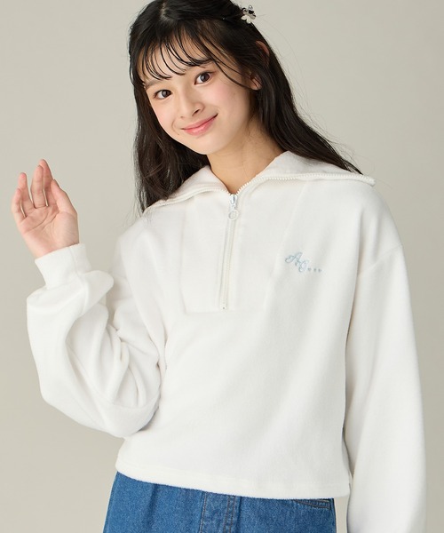 Amourire girl(アムリールガール)の「裏シャギー ハーフジッププルオーバー/フリース(130㎝~160㎝)(パーカー・キッズ・ピンク/オフホワイト・140cm/150cm/160cm/130cm)」の3枚目の写真