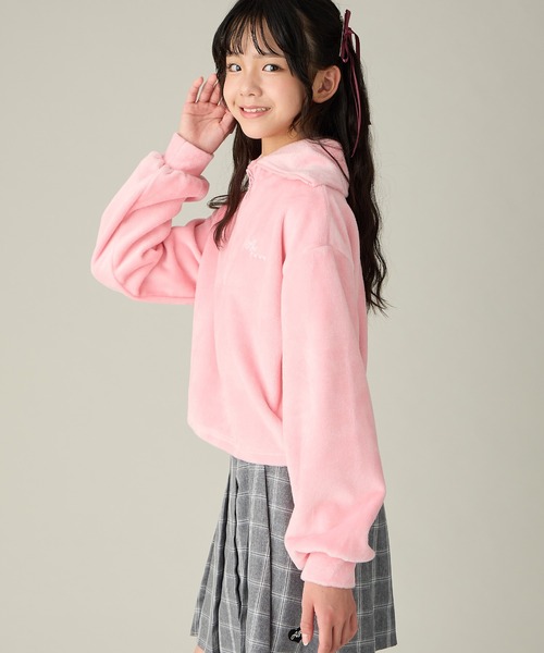 Amourire girl(アムリールガール)の「裏シャギー ハーフジッププルオーバー/フリース(130㎝~160㎝)(パーカー・キッズ・ピンク/オフホワイト・140cm/150cm/160cm/130cm)」の8枚目の写真
